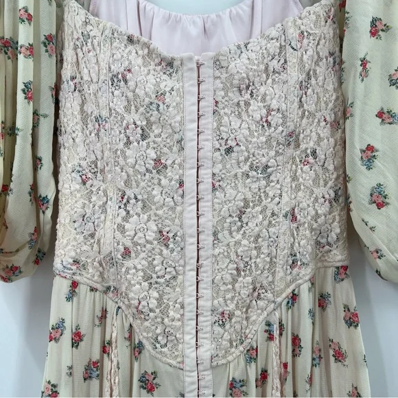 We Are HAH Maiden Memphis Corset Midi Dress in Almond Milk Cottagecore sz Large - Picture 7 of 14